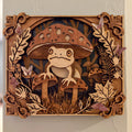 Frog Sheltered Under Mushroom Wood Sculpture